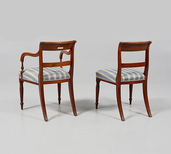 KARMSTOLAR, ett par, samt STOLAR, 4 st, England, 1800-talets första hälft.