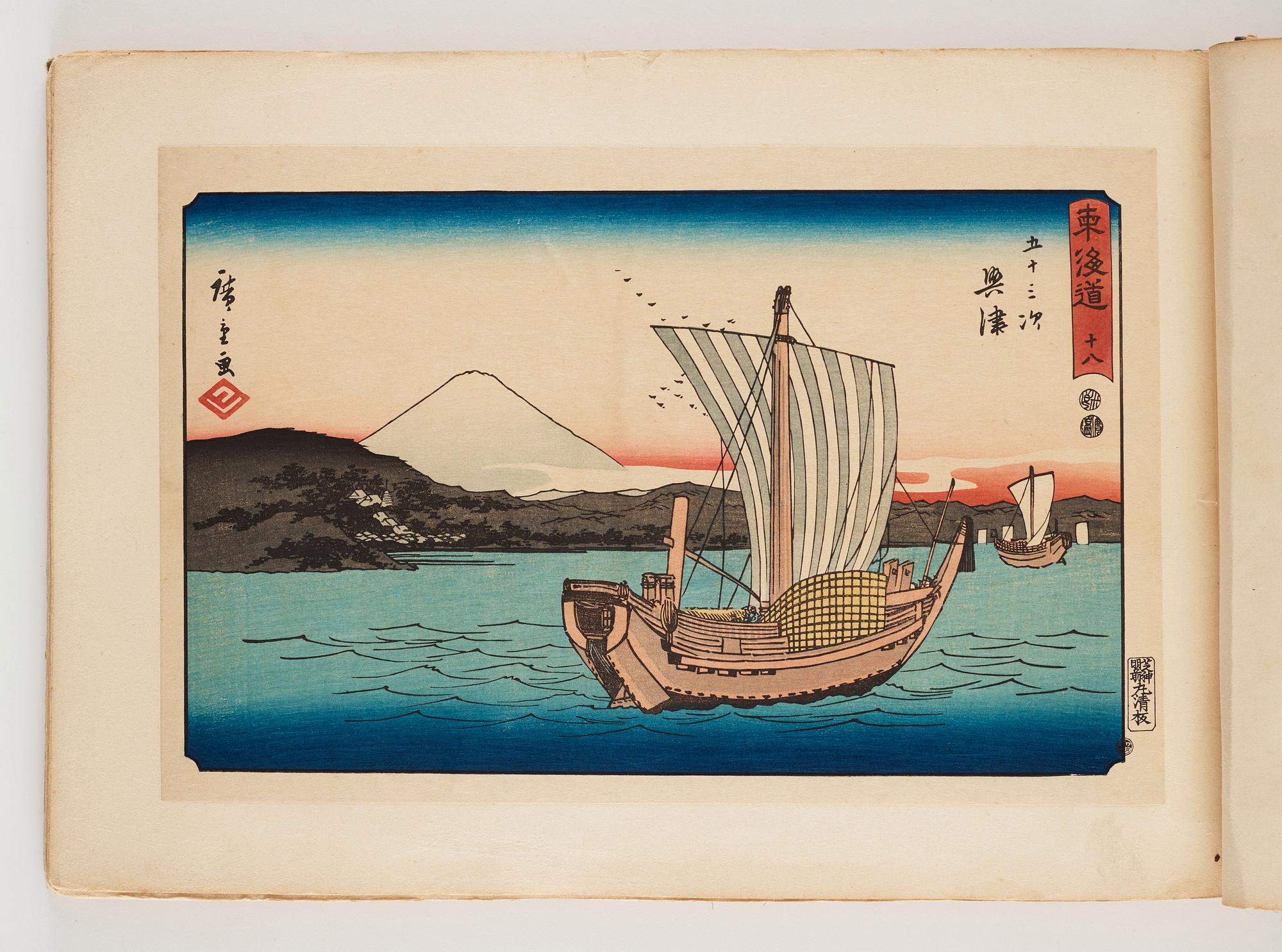 An album with Japanese woodblock prints after Ando Utagawa Hiroshige (1797-1858), mid 20th Century. (37 prints).