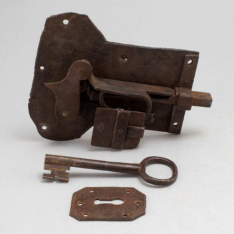 A ca 1700 iron door lock.