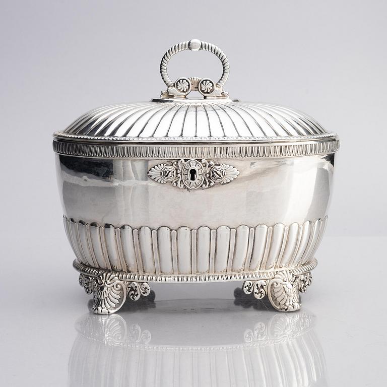 A Swedish 19th century silver sugar-casket, mark of Adolf Zethelius, Stockholm 1828.