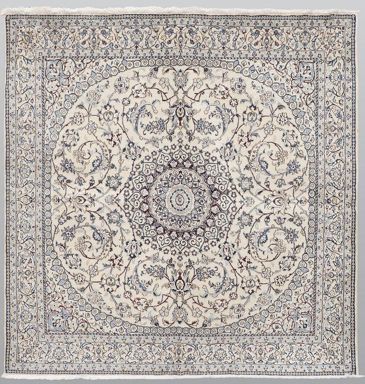 A part silk Nain rug, so called 9 LAA, ca 196 x 196 cm.