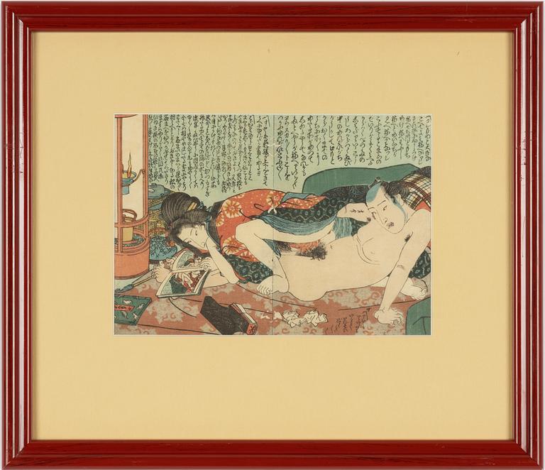 Kunisada III, attributed, Shunga woodblock print.