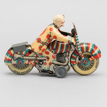 Mettoy Clown on Motorcycle, c. 1950.