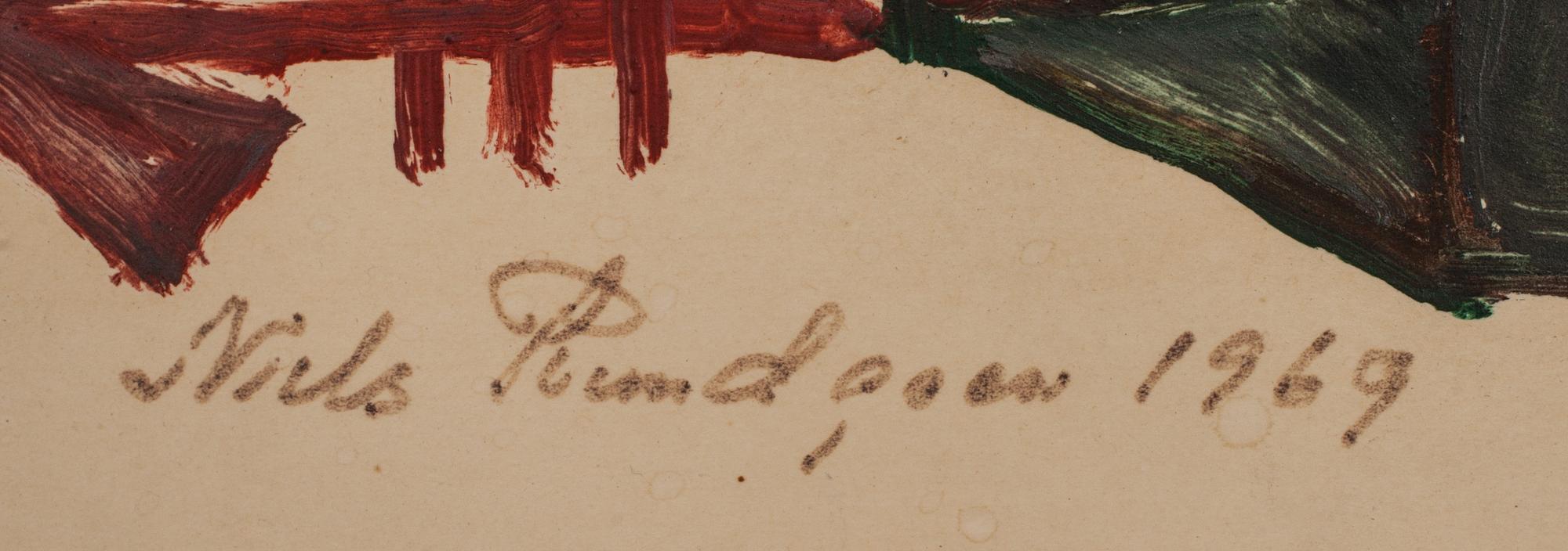 NILS "BJÖRNJÄGARN" RUNDGREN,olja på pannå. Signerad och daterad 1969.