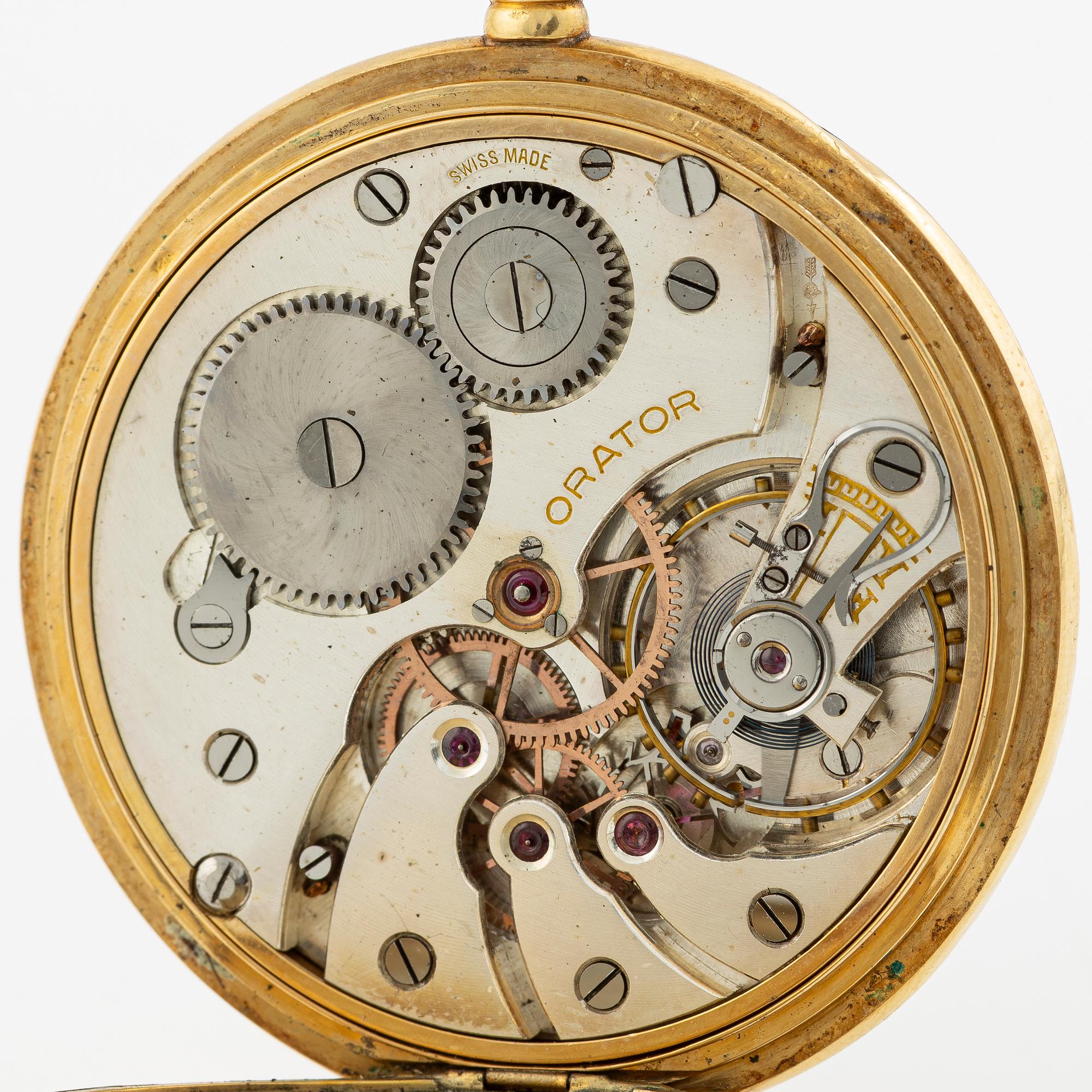 Orator, 18K guld, fickur, 49 mm.