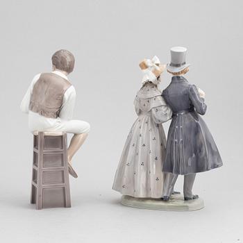 Figuriner, 3 st, porslin, Royal Copenhagen samt Bing & Grøndahl, Danmark.