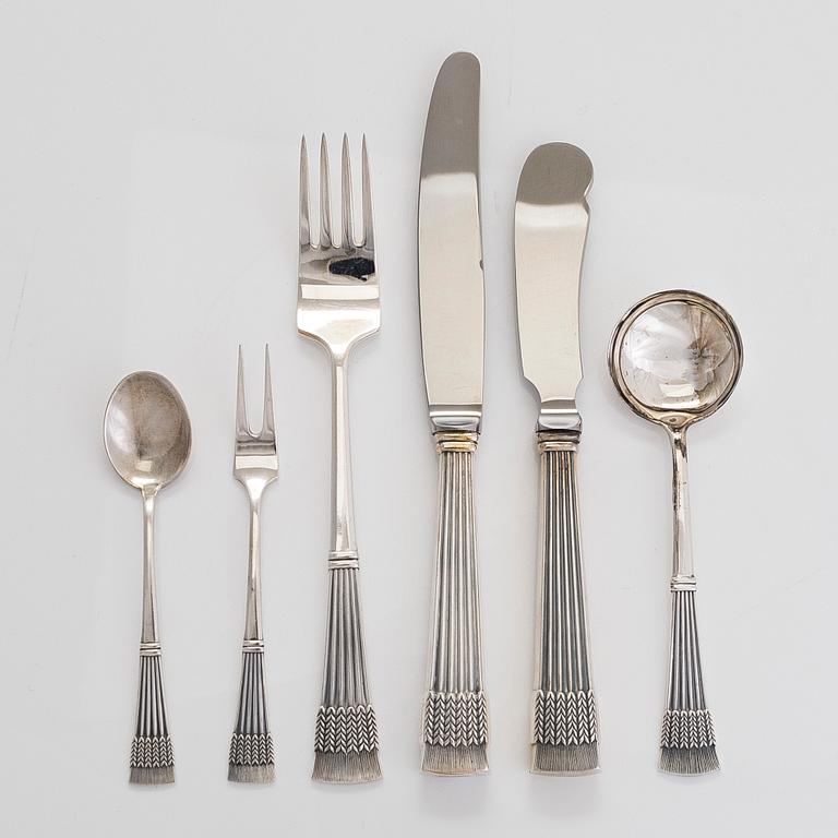 Mauno Honkanen, bestickuppsättning, 16 delar, silver, "Tähkä", Tillander, Helsingfors 1967-68.
