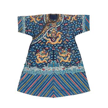 953. A Chinese dark blue gauze summer dragon robe, Qing dynasty, 19th century.