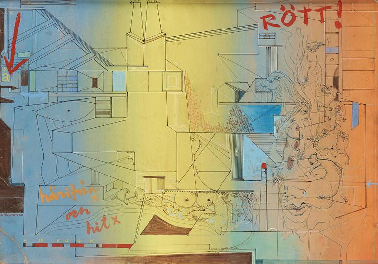 CO Hultén, gouache och tusch på pappannå och utförd 1944.