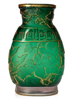 752. A Daum Frères etched and cut glass vase, decorated in red and gold, Nancy, France 1892.