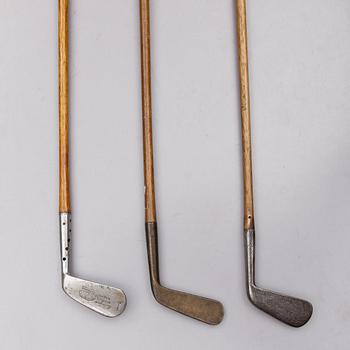 GOLFKLUBBOR, 3 st, tidigt 1900-tal.