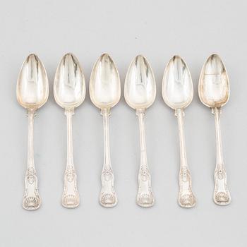 A set of six Swedish silver spoons, mark of Gustaf Folcker, Stockholm 1853.