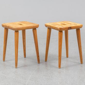 Two pinewood stools by Svensk Fur in the second half of the 20th century.