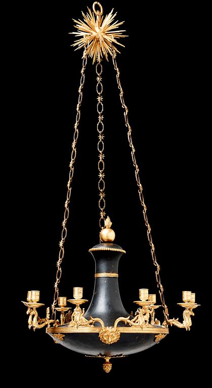 An Empire early 19th century nine-light hanging lamp.