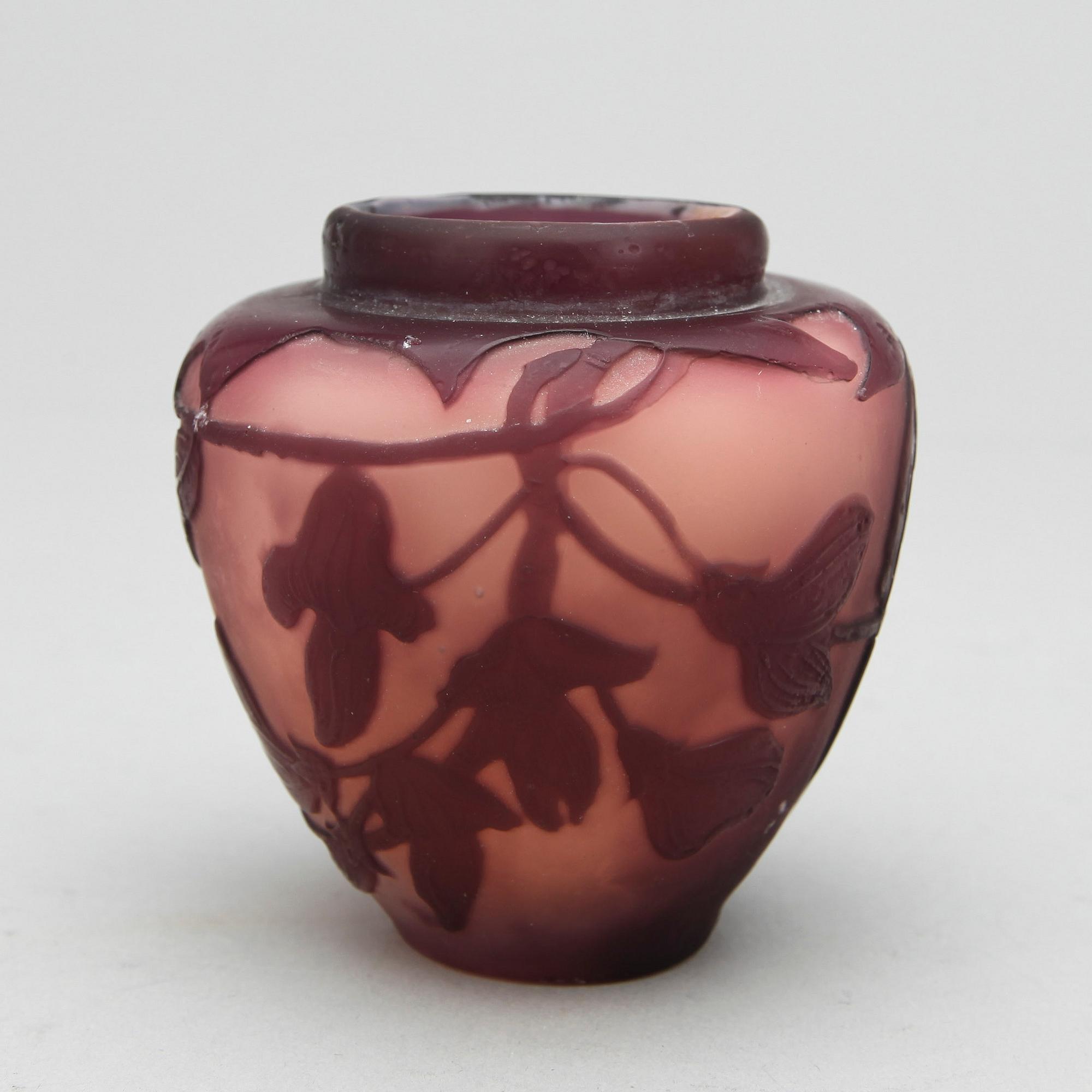 MINIATYRVAS, glas, jugend, Gallé, Frankrike, 1900-talets första hälft.