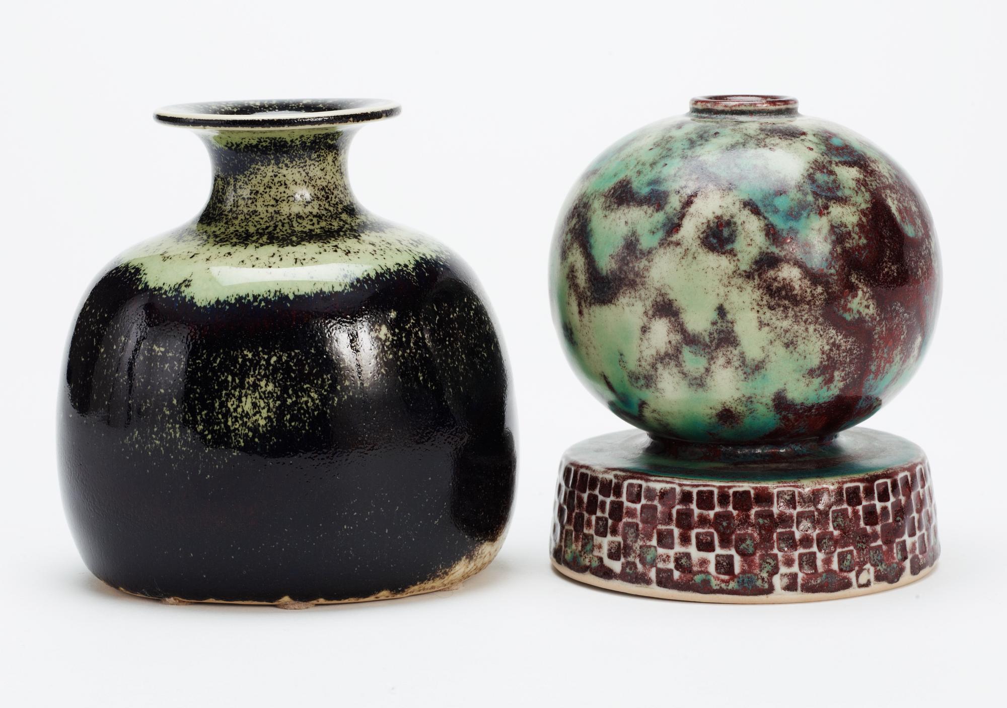 Two Stig Lindberg stoneware vases Gustavsberg studio 1973-1981.