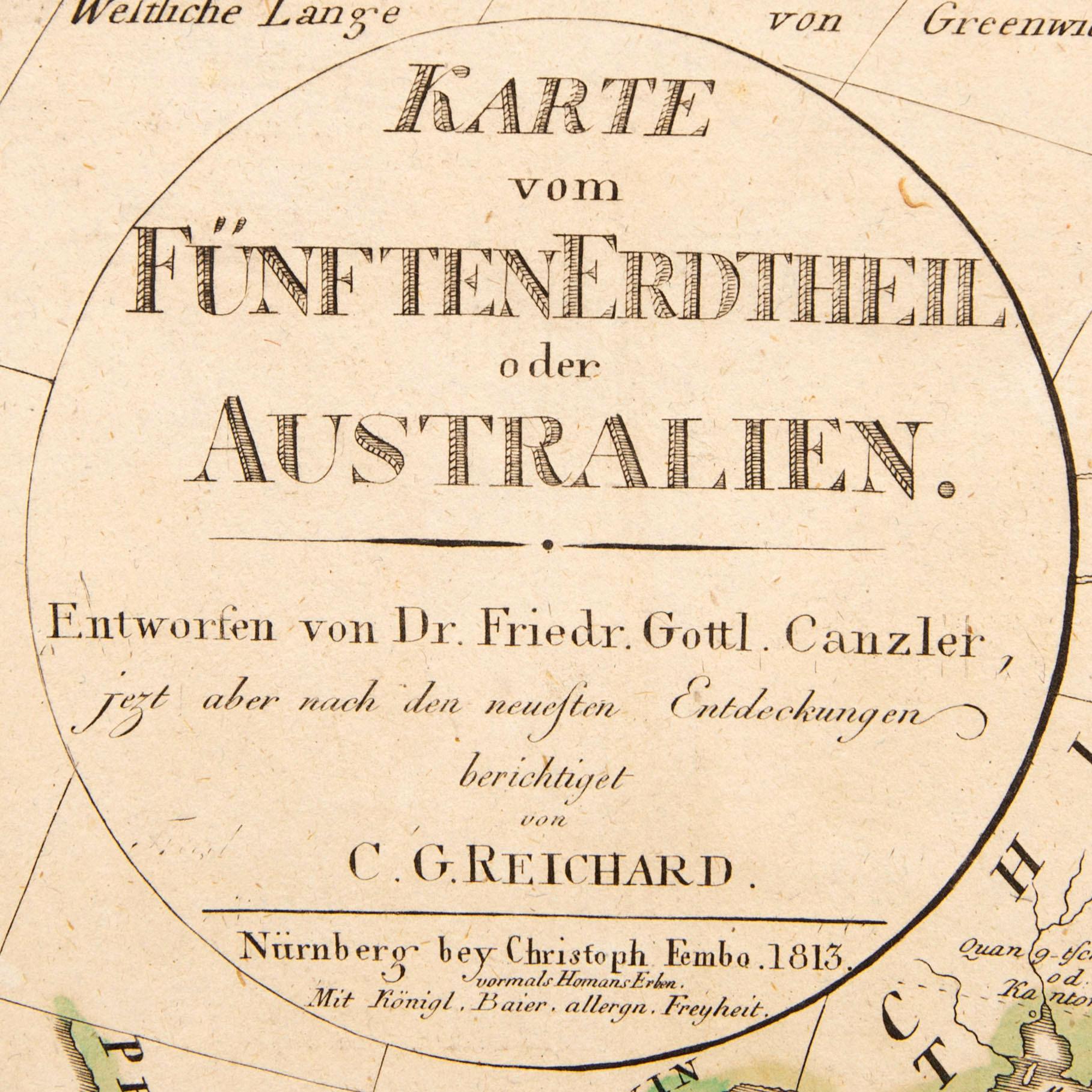 Christian Gottlieb Reichard, map, hand colored copper engraving, Nürnberg 1813.