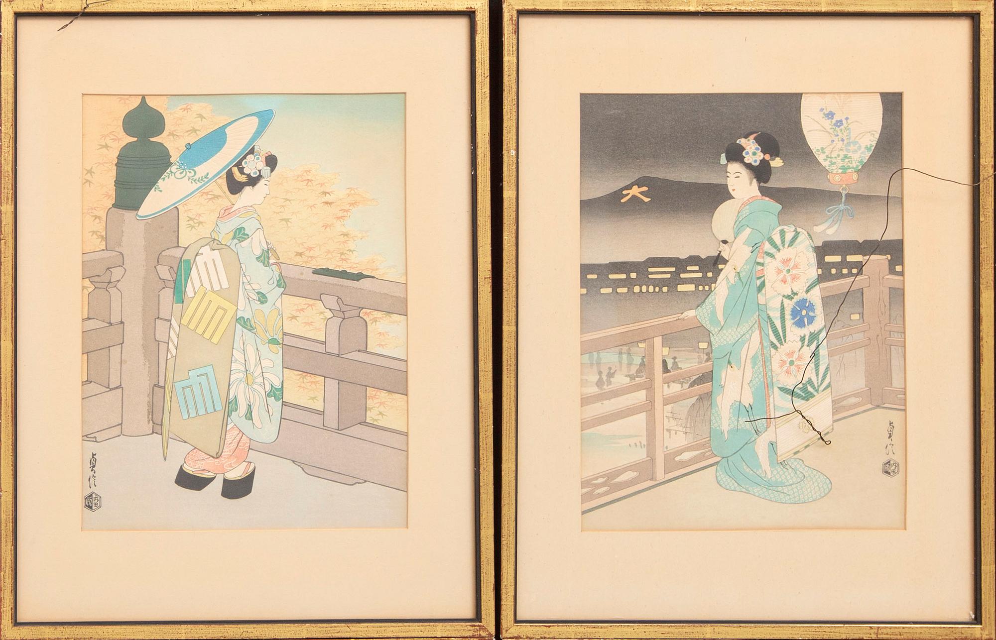 Sadanobu Hasegawa III (1881-1963). Träsnitt, fyra stycken, Japan, 1900-tal.