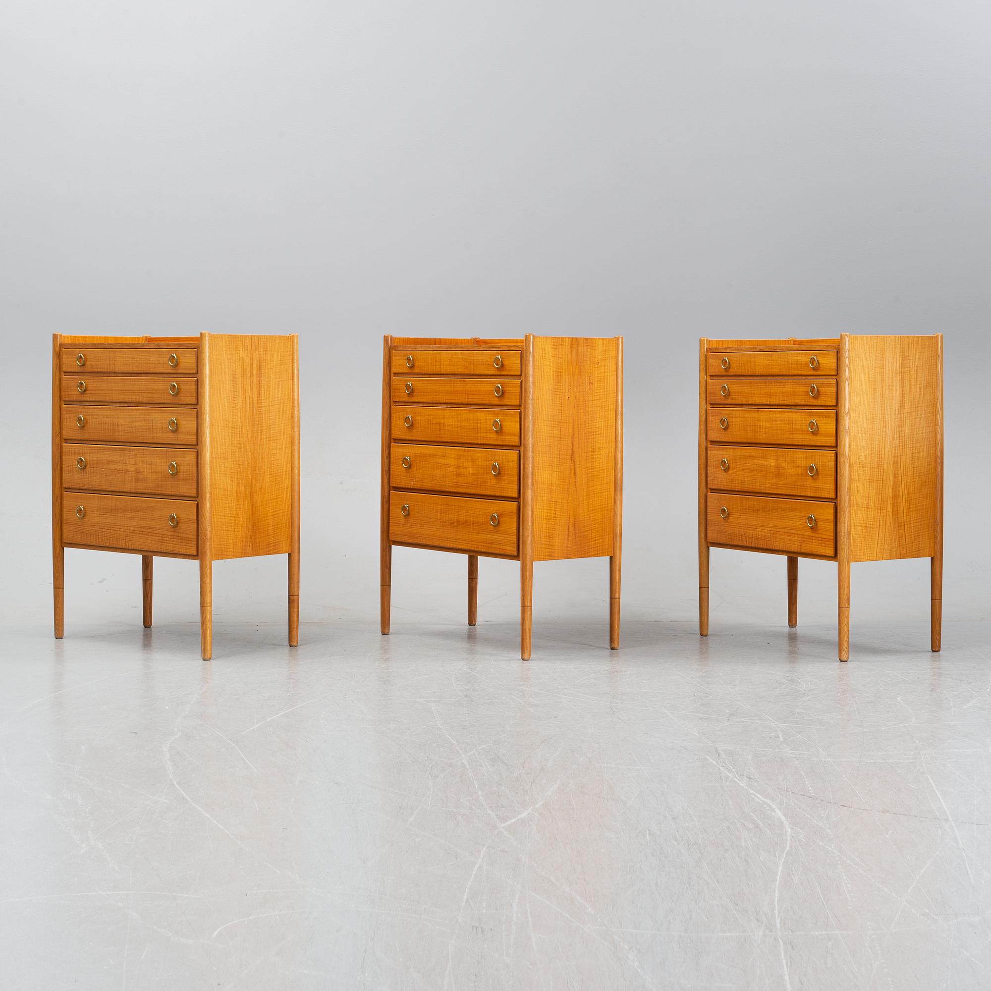 Three teak chest of drawers, 1960's.