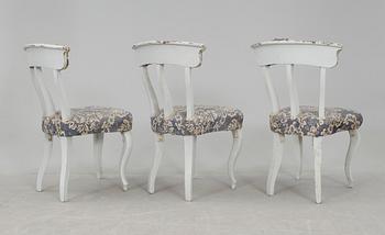 STOLAR, 3 st, nyrokoko, samt STOL, gustaviansk stil, 1800/1900-tal.