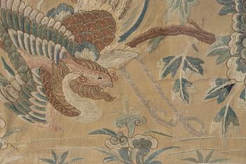 A pair of silk embroideries, China, Qing dynasty, 19th century.