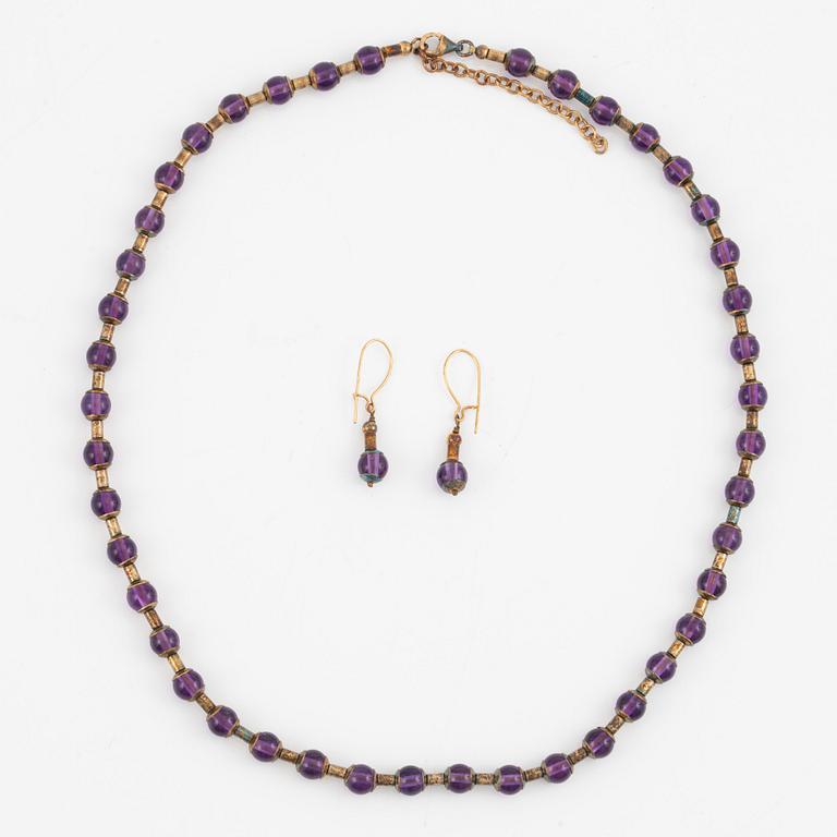 Collier och örhängen, set, Metropolitan Museum Art, förgyllt silver med ametister.
