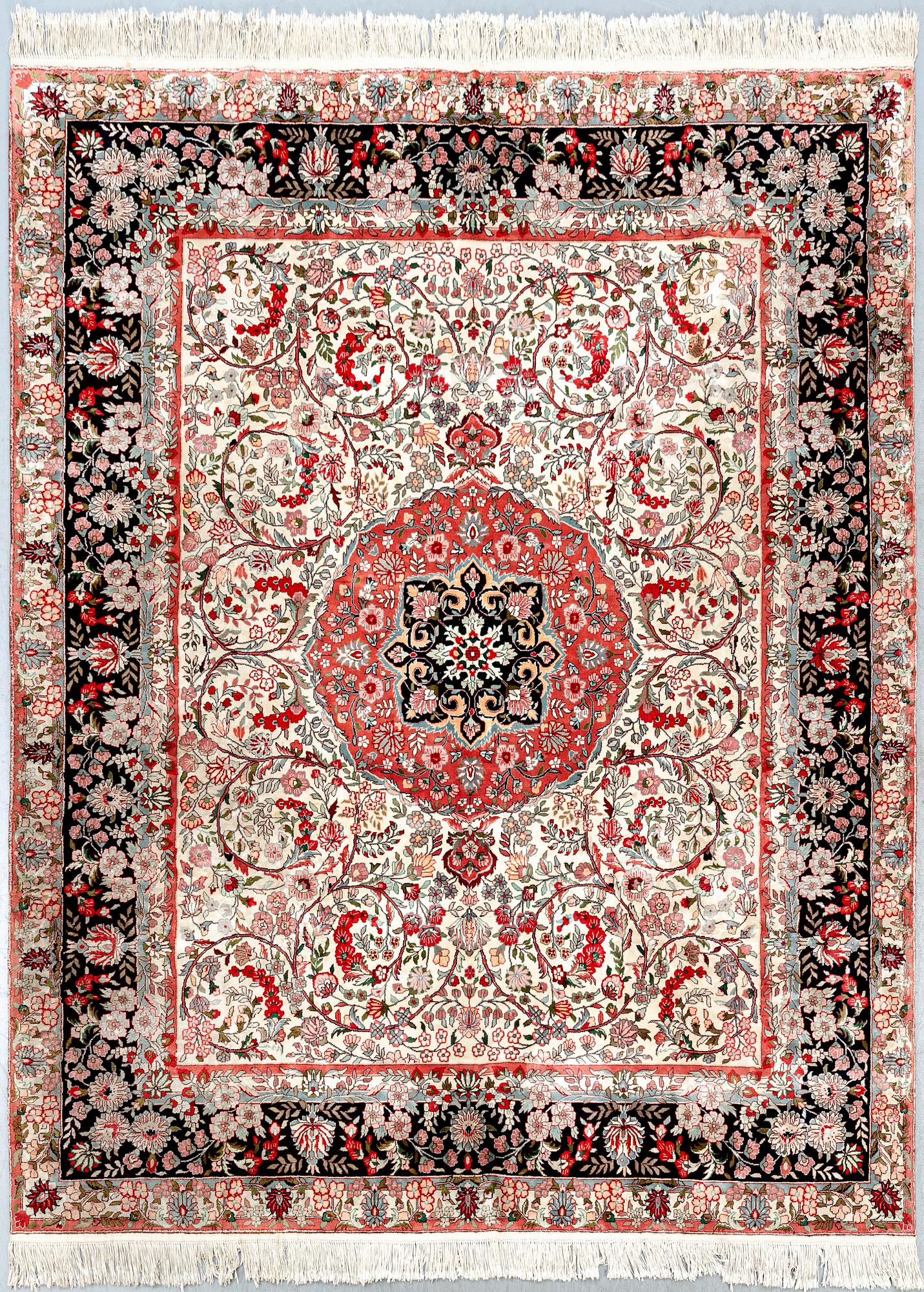 An old silk Taharan design carpet ca 296x244 cm.