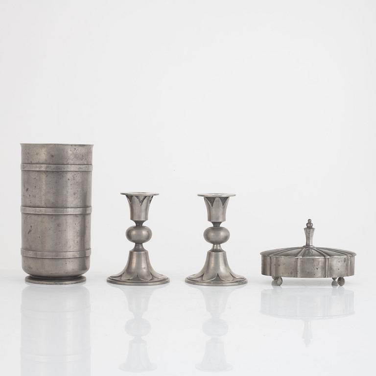Edvin Ollers, a vase, a pair of candlesticks and a box, including Stockholm 1944.