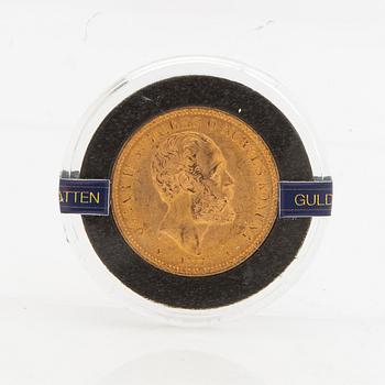 Gold coin Sweden, Oscar II 20 kr, 1877.