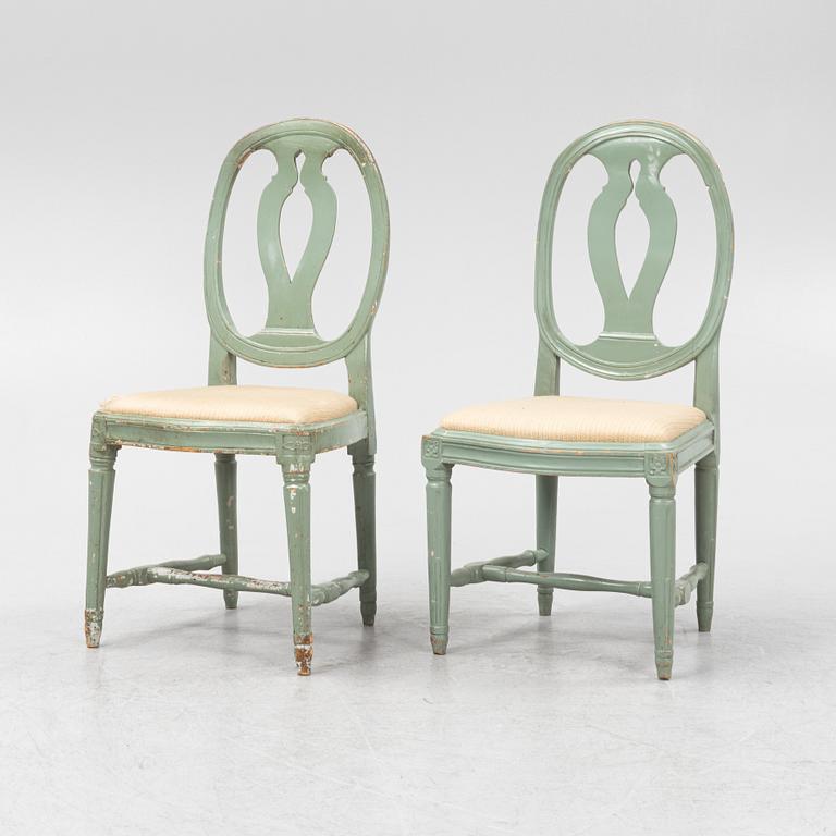 A set of five plus one Gustavian chairs, 18th/19th Century.