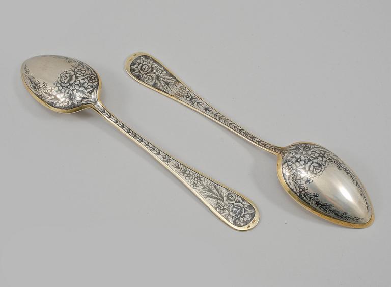 SKEDAR, 6 st, silver, Moskva, Sovjetunionen, omrking 1900-talets mitt, vikt 505 gram.