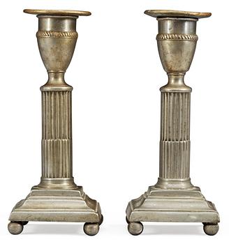 712. A pair of Gustavian pewter candlesticks by C. G. Malmborg Stockholm 1784.