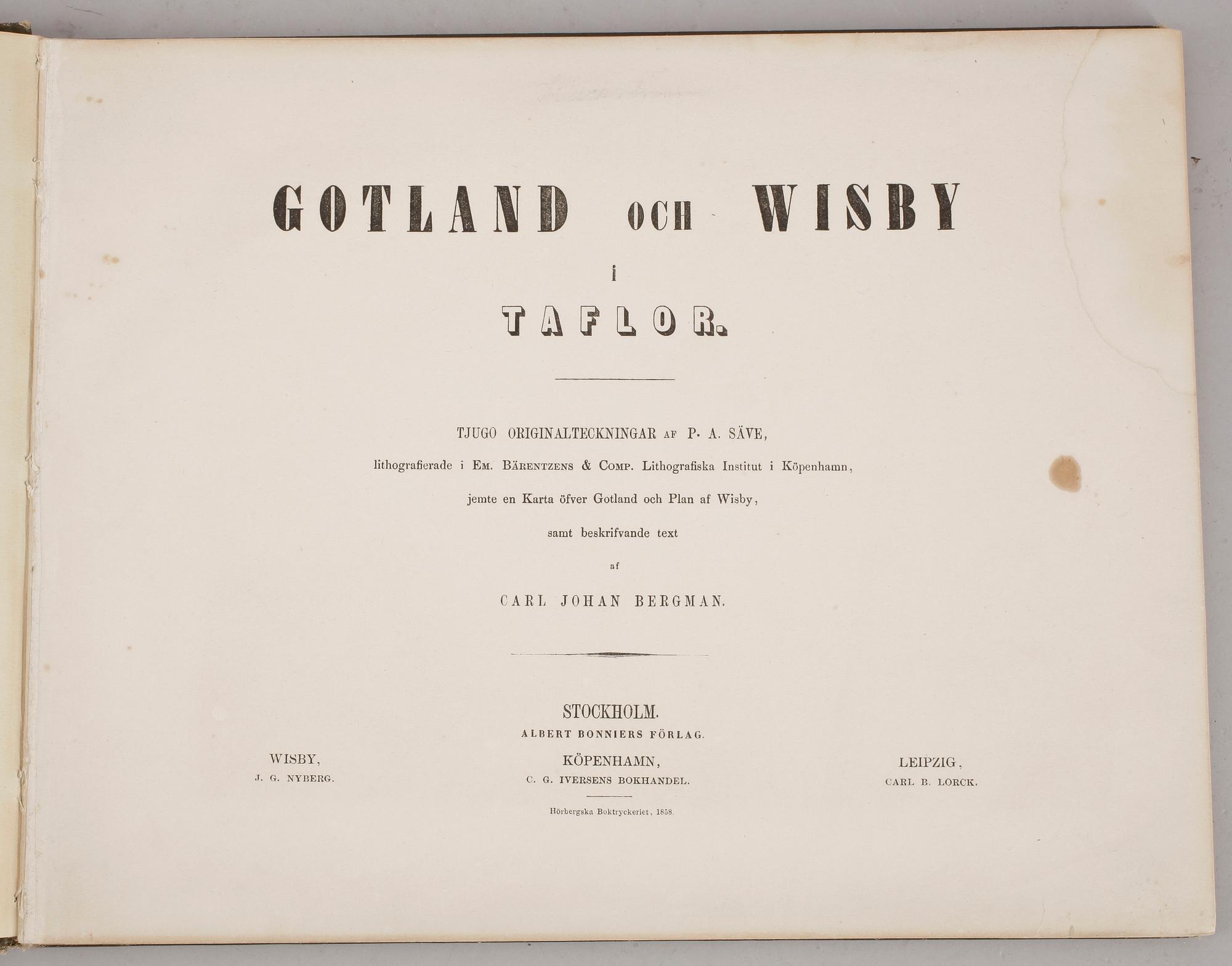 BOK, "Gotland och Wisby i taflor" av Carl Johan Bergman, Stockholm 1858.