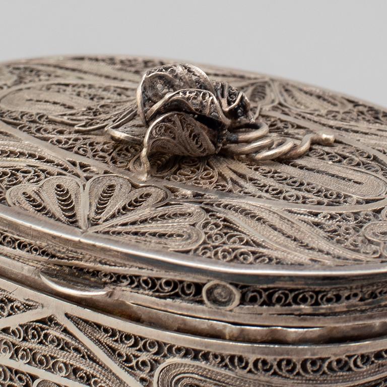 A silver filigree tea caddy, Moscow 10th century.