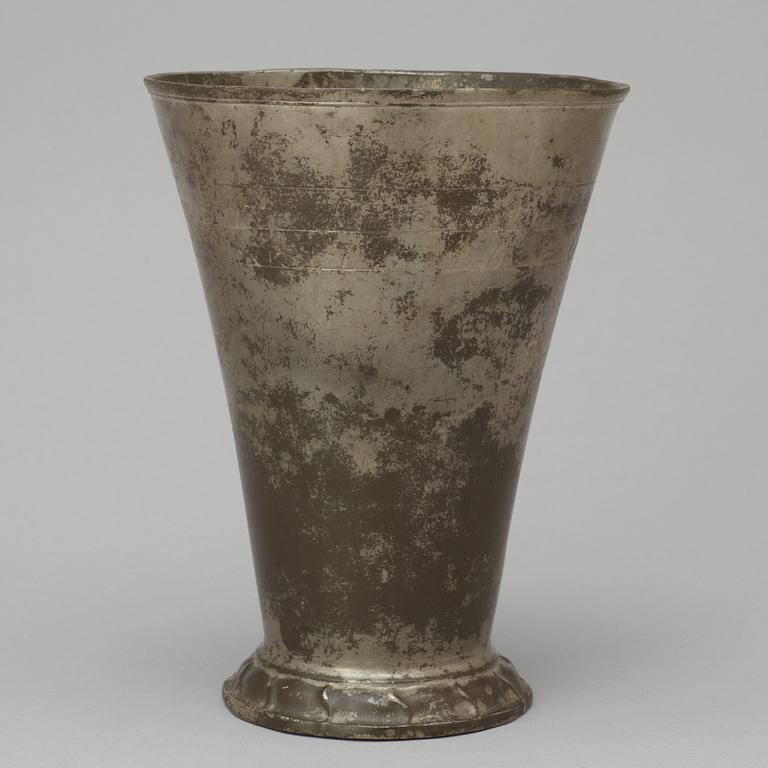 A Swedish pewter goblet made for the Stockholm hat makers journeyman's guild, by Israel Buhrman 1801.