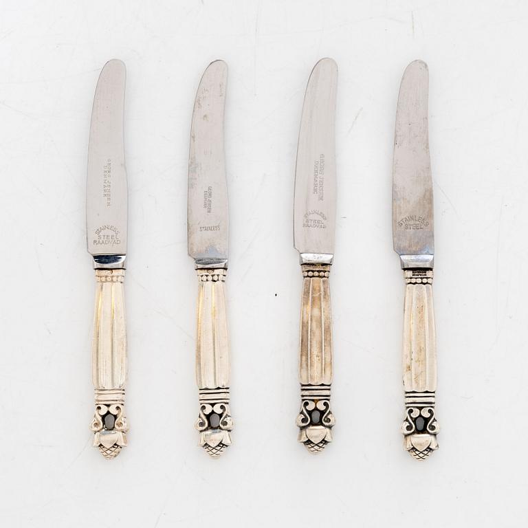 Georg Jensen, reseknivar, 4 st, silver, modell Konge/Acorn, Georg Jensen, Danmark.