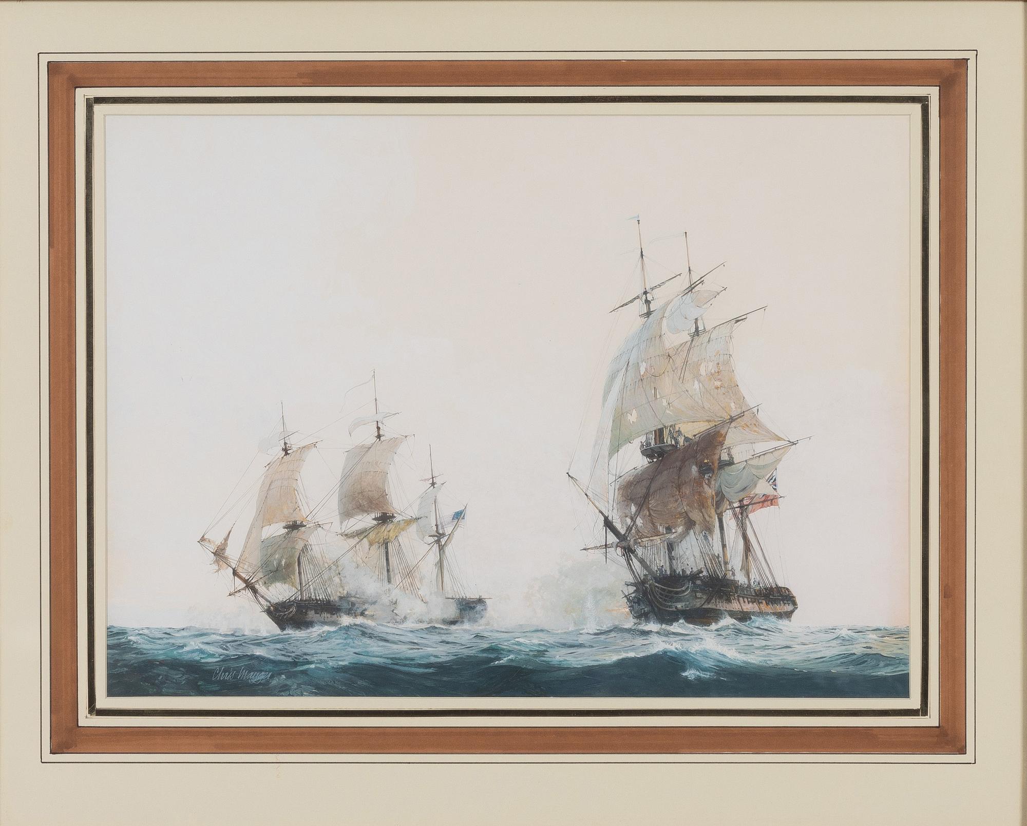 Christopher Mayger, English and American frigate in battle.