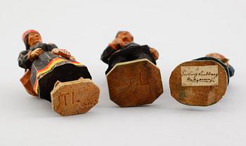 TORBORG LINDBERG-KARLSSON, figurer, 3 st, skuret trä, monogramsignerade.