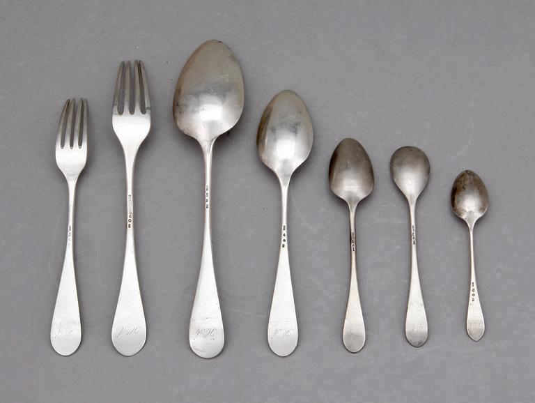 BESTICK, silver, 66 delar, GAB och JET, Stockholm, ca 1886-1901, vikt ca 3098 g.