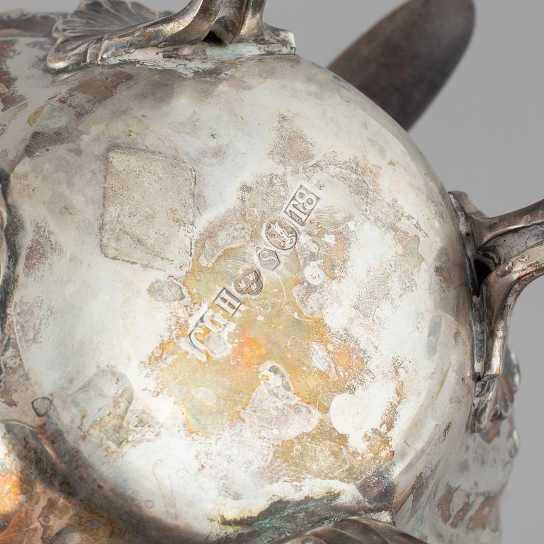 A three piece silver coffee service, CG Hallber, Stockholm 1945.