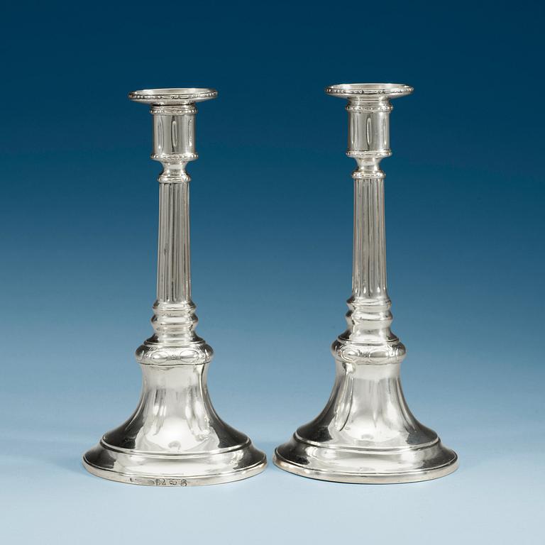 A pair of Swedish 18th century silver candlesticks, makers mark of Carl Fahlberg, Uppsala 1784-1786.