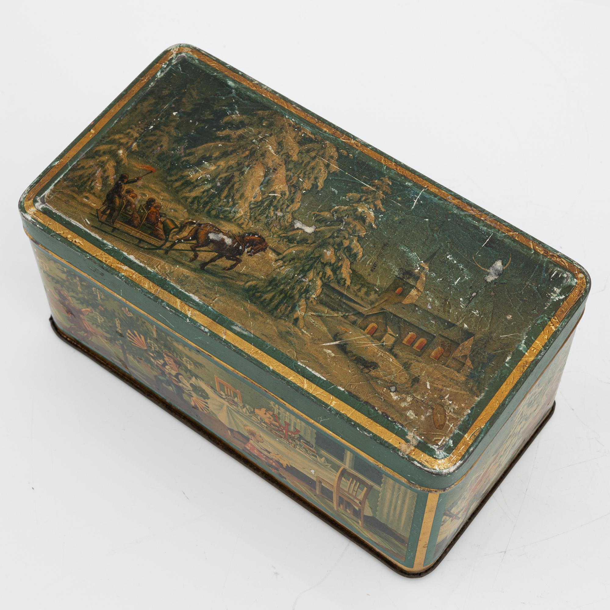 Two christmas tin coffee boxes, Gevalia, Sweden, 1930's.