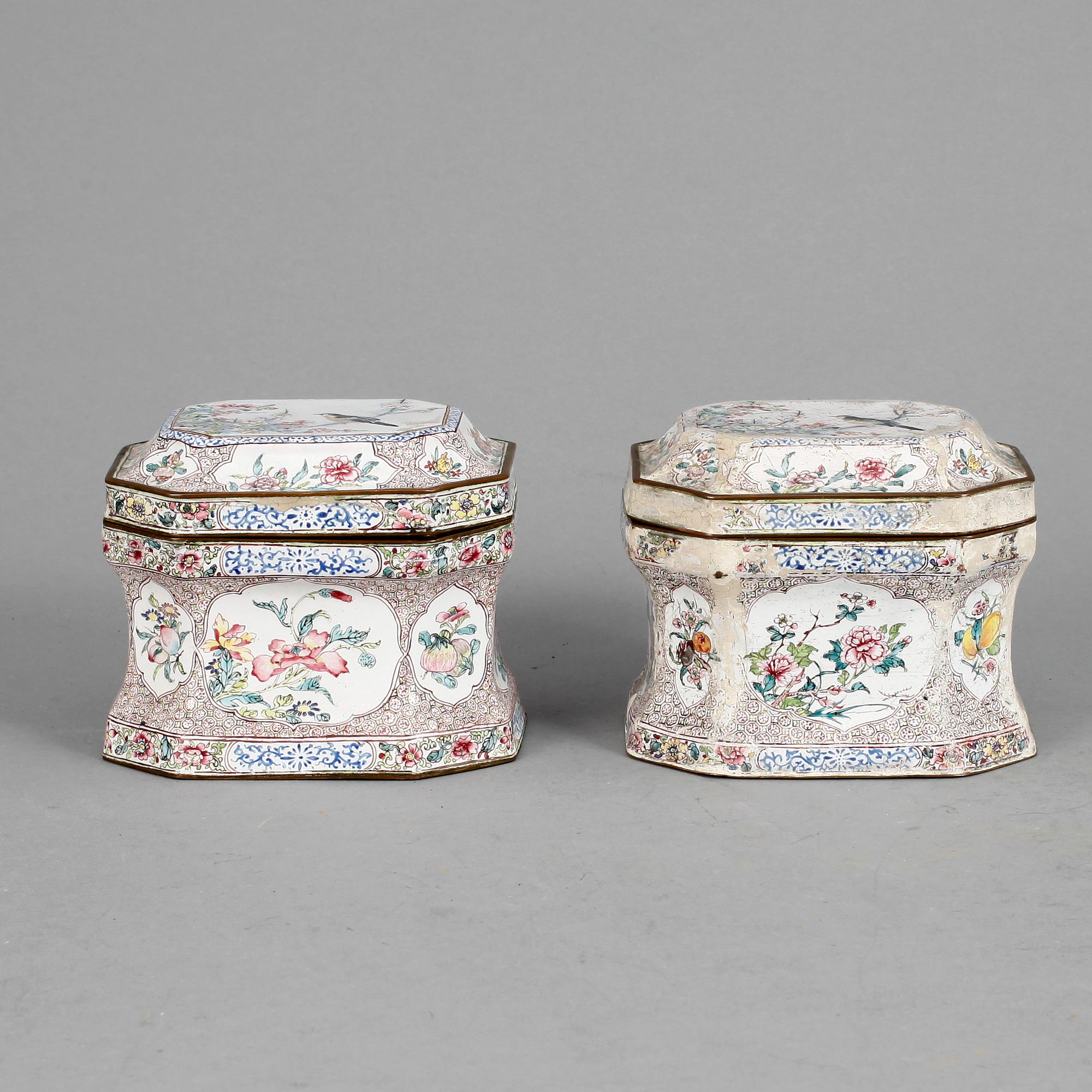 SKRIN, ett par, emalj på koppar, Qianlong, Kina 1700-tal.