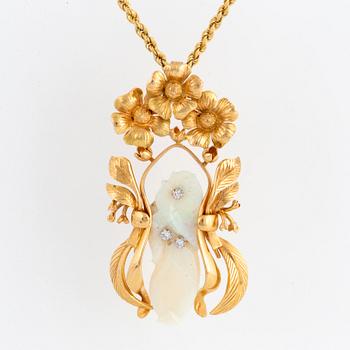 A Siegfried Egger design necklace with carved opal and brilliant-cut diamonds.
