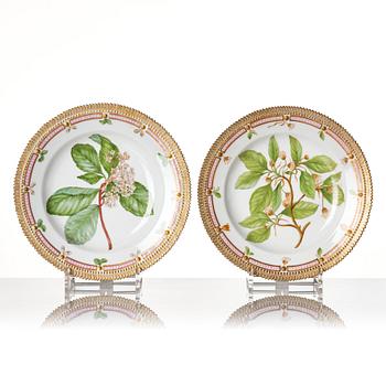 A set of nine Royal Copenhagen 'Flora Danica' dishes, Denmark, 20th Century.