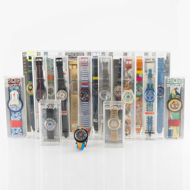 Parti med 18 Swatch-klockor från omkring 1990, "No Reserve".