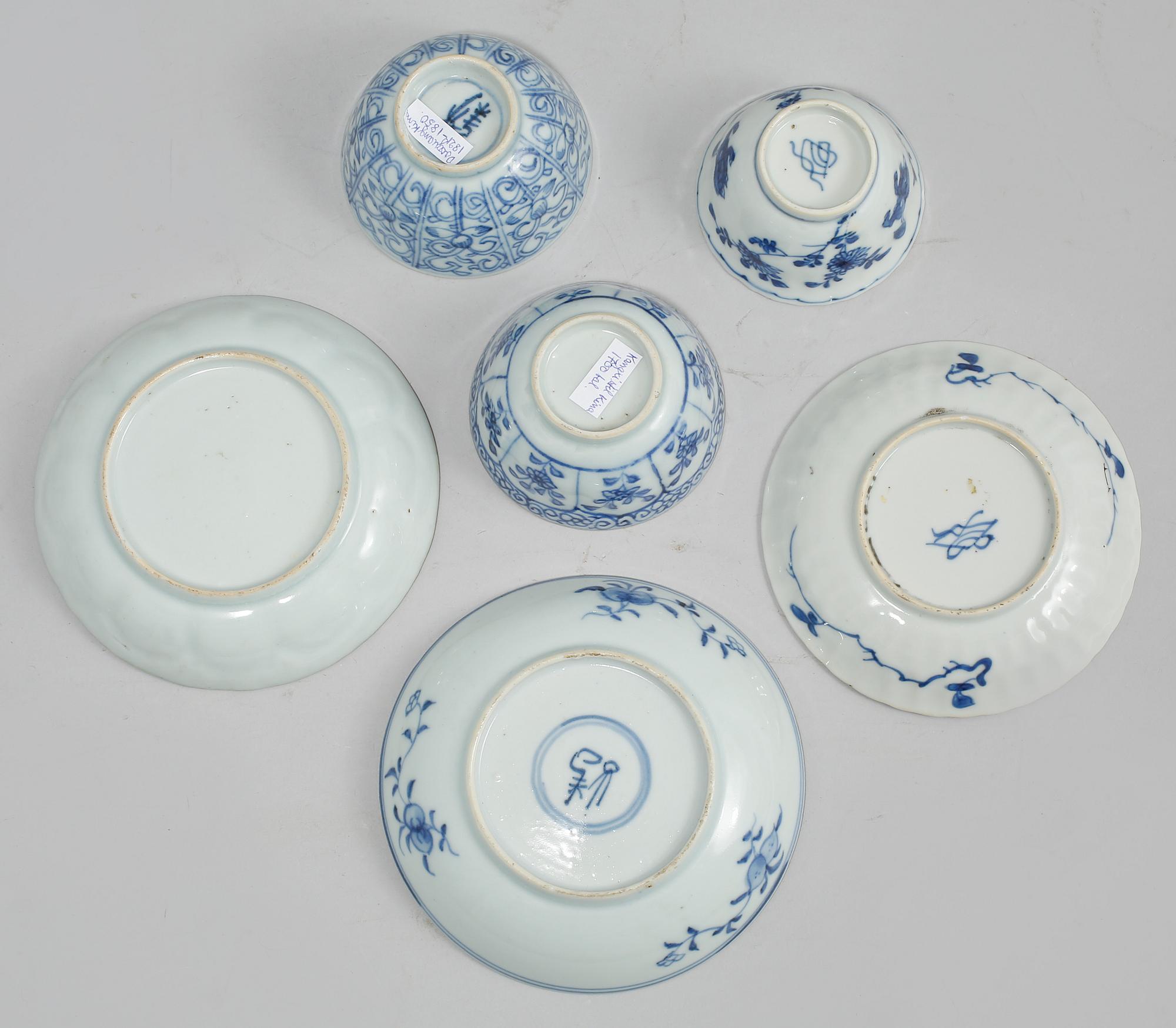 KOPPAR med FAT, 3 st, porslin, Kina, 1700- och 1800-tal.