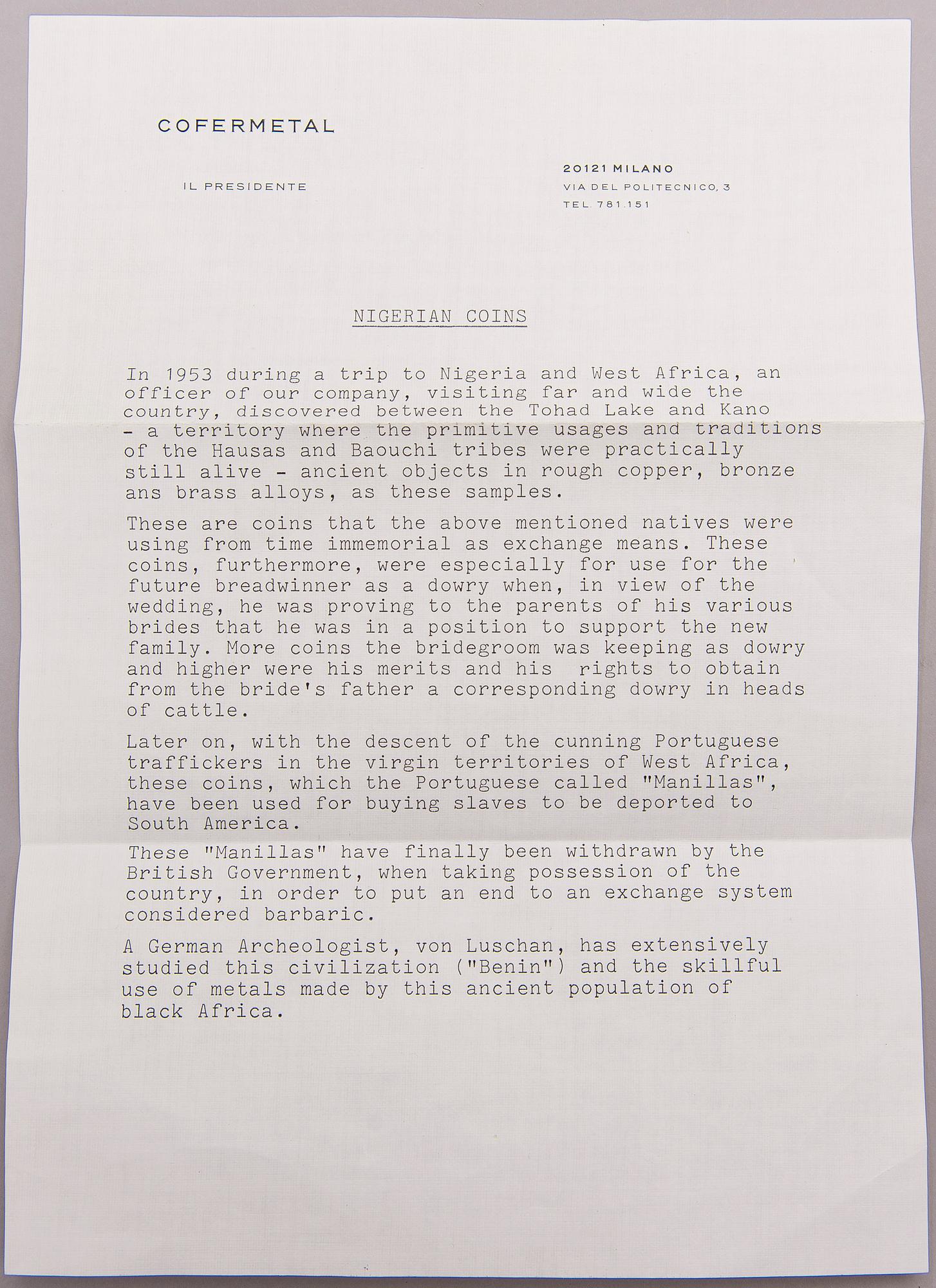 PARTI MYNT / ARMRINGAR, 6 st, kopparlegering, Nigeria 1900-tal.