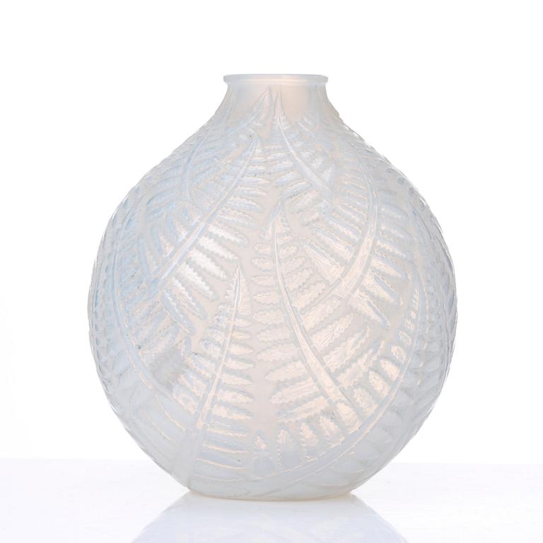 René Lalique, a moulded opalescent "Espalion" glass vase, France 1920-30's, no 996.