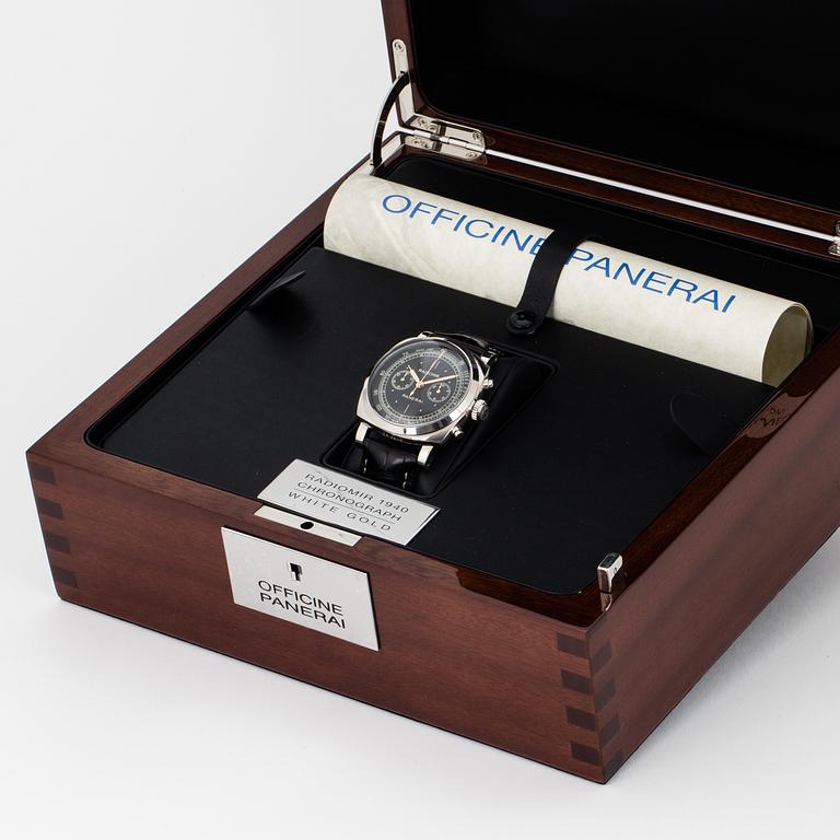 PANERAI, Radiomir 1940, chronograph. Case size: 45 mm 
Material: 18K white gold 
Movement: manu...